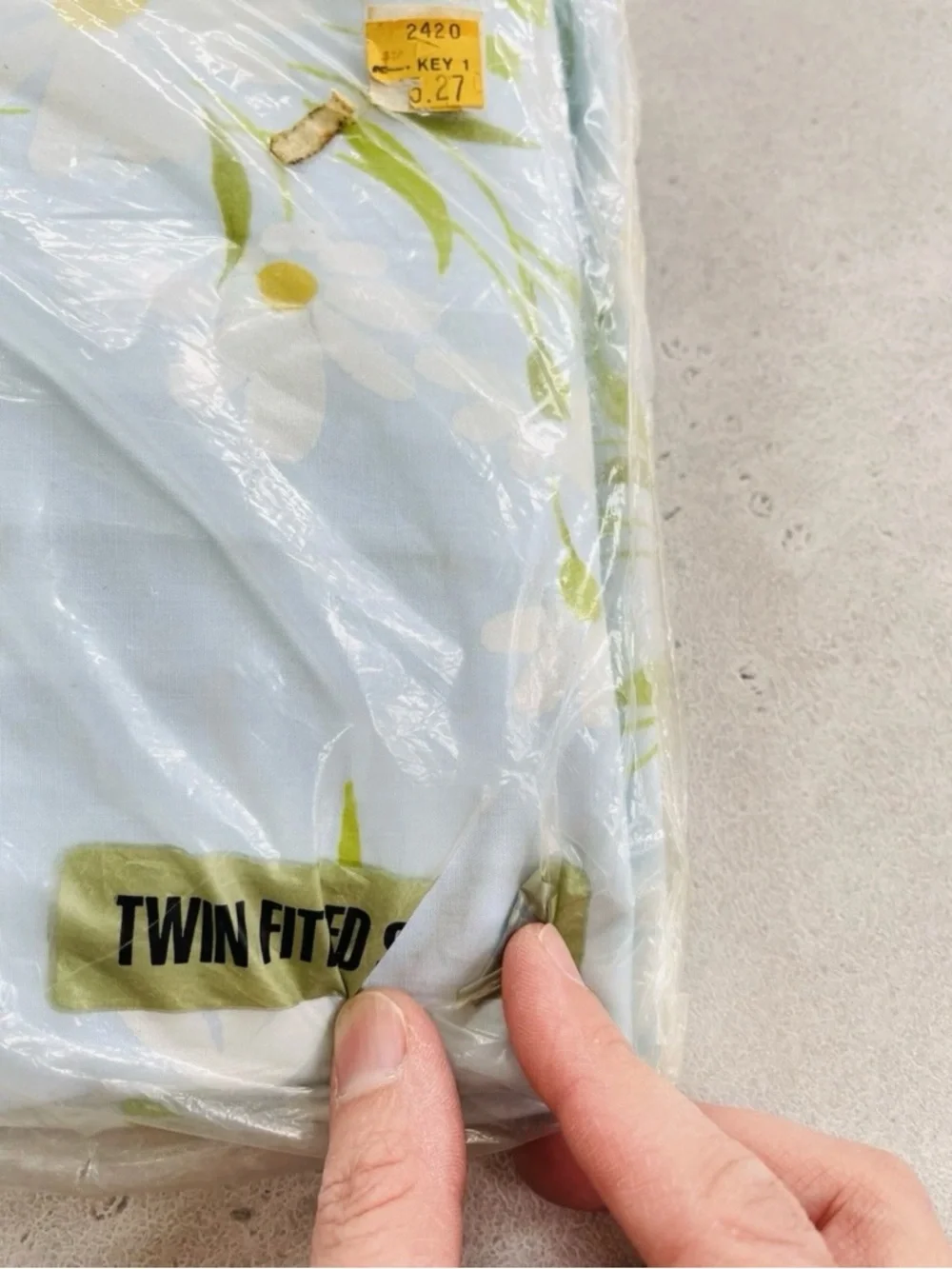 NOS Vintage Morgan Jones Blue with Spring Daisies Print Twin Fitted Sheet